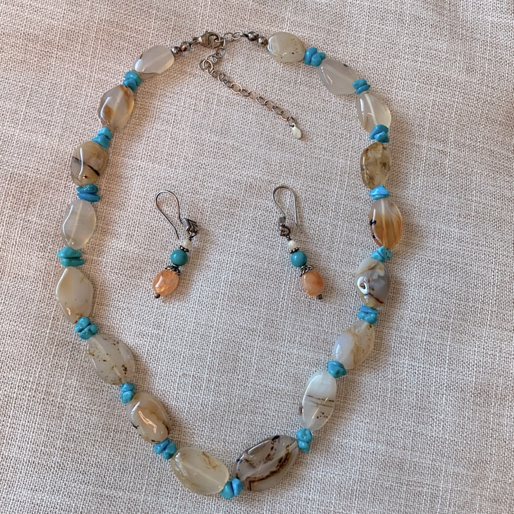Turquoise Carnelian sterling set Necklace & earrings